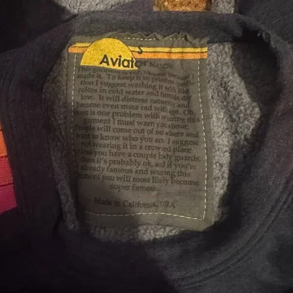 Aviator Nation Bolt Embroidery Cropped Sweatshirt Heather Navy Neon Stripes S - Picture 7 of 11